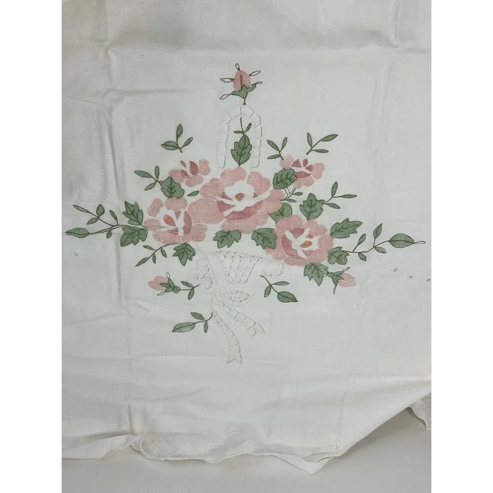 3 Hand Made Lace Sham Pillow Cover Cottage Rose Painted Floral 21 x 27 White